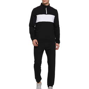 Survêtement demi-zippé pour homme, noir et blanc, à blocs de couleur, manches longues, décontracté, avec poches latérales, coupe classique, pour l'automne - Product Image 1