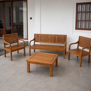 Ensemble de canapés de jardin en teck massif de luxe avec table basse, meubles de patio pour hôtel, complexe hôtelier, villa - Product Image 3