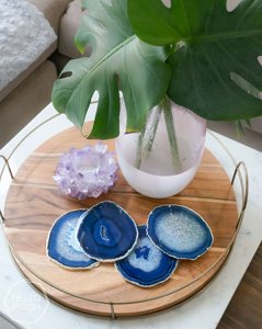 Blue Dyed <b>Agate</b> Stone <b>Coaster</b> Slab Gemstone Drink <b>Coaster</b> Customized Table Decoration - Product Image 4