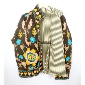 Veste Cotrise brodée à la main, col mandarin, design vintage, écologique, séchage rapide, respirante, doublure en coton, printemps automne - Product Image 4