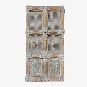 Haswani Handicrafts - Puerta de Hierro y Madera Antigua Hecha a Mano, Estilo Rústico Vintage, Tallada, Resistente al Agua, de Madera Maciza para Entrada Exterior - Product Image 1