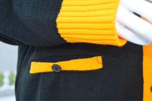 Women's Black Yellow V-Neck Full Sleeve Solid Embroidery Preppy Style Wool/Acrylic Knitted Cardigan <b>Sweater</b> Autumn Wear - Product Image 5