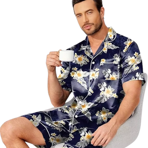 Mens Pajamas Set Silk Satin Sleepwear Short Sleeve Button Down <b>Pjs</b> Set 2 Piece Loungewear with Pockets - Product Image 1