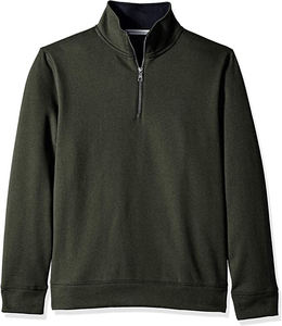 Sweat-shirt à demi-zip pour homme avec col montant, doublure en polaire brodée, 100% coton, hiver, extérieur - Product Image 1