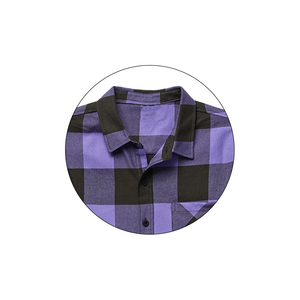 Camisa de Franela a Cuadros Negra y Morada para Hombre, Manga Larga, Cuello Camisero, Estilo Casual para Otoño, 100% Algodón, Antiarrugas - Product Image 5