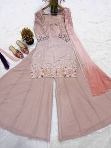 Últimos Trajes Punjabi Sharara con Talla Personalizada para Mujer, Diseño Pakistaní Diwali, Georgette Sintética de Secado Rápido, Precio Bajo 2023 - Product Image 2