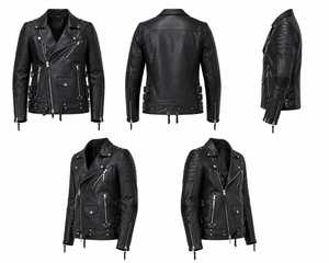 <b>Men's</b> Black Leather <b>Biker</b> <b>Jacket</b> Slim Fit Zipper Closure Turn-down Collar Eco-friendly Front Logo Winter Wear - Product Image 5