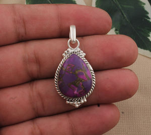 Luxury 925 Sterling Silver Vintage Platinum Plated Natural <b>Purple</b> Copper Turquoise Pendant Square <b>Cushion</b> Cut Statement Gemstone - Product Image 3