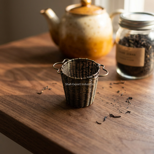 Brass Antique Tea <b>Strainer</b> <b>With</b> Dual Handle for Cup Support Wire Mesh Tea <b>Strainer</b> for Loose Leaf Tea Infusers - Product Image 1