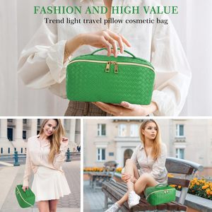 Sac de voyage cosmétique portable grande capacité en PU, résistant à l'eau, avec fermeture éclair, pour femmes, organiseur de maquillage, sac à bandoulière - Product Image 2
