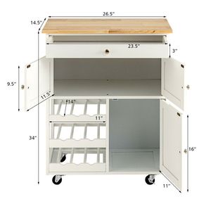 Nuovo Carrello da Cucina Antico con Piano in Legno di Gomma, Portabottiglie a 3 Livelli, 2 Armadietti, Struttura in MDF e Acciaio - Product Image 4