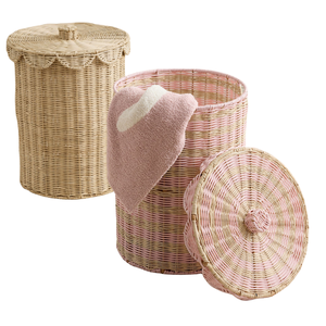 Panier de rangement rond tressé de qualité supérieure pour chambre d'enfant, meuble de chambre de bambin en rotin, coffre de rangement pour jouets et couvertures - Product Image 1