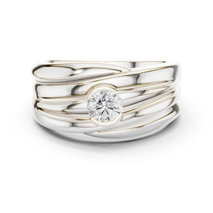 Anillo de Plata de Ley 925 para Hombre con Moissanita Solitaria y Engaste de Bisel, Banda Ancha de Corte Redondo para Boda o Compromiso - Product Image 1