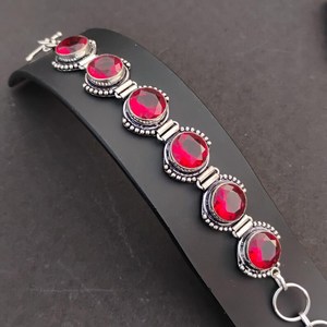 Beautiful <b>Red</b> Garnet Statement <b>Bracelet</b> 925 Sterling Silver Handmade Jewelry Gift For Women Birthday Luxury - Product Image 2