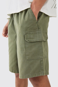 Pantalones Cortos Cargo Verde Oliva para Hombre, Cintura Media, Banda Elástica, Estilo Bermuda Informal con Bolsillos, Tela de Lona 100% Algodón - Product Image 5