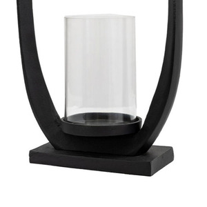 Porte-bougie ovale en métal noir de style moderne avec insert cylindrique en verre pour une décoration et un éclairage contemporains. - Product Image 5
