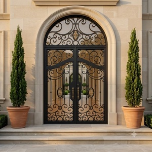 Porte d'entrée double en acier forgé à la main KHP Premium, antivol, résistante à la rouille, en fer forgé, moderne, pour villas de luxe - Product Image 3