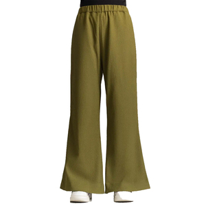 Pantalon cargo large vert olive pour femme, taille mi-haute élastique, coupe droite, longueur complète, formel, printemps, couleur unie, respirant, tissé - Product Image 5