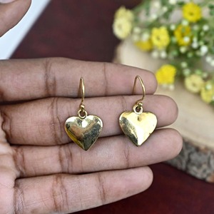 Gold Plated Brass Heart <b>Earrings</b> Polished Finish Valentine's Day Jewelry Love Theme Metal Craft - Product Image 4