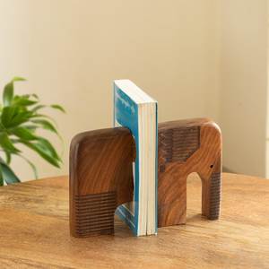 Porte-livres modernes en bois avec base en métal, forme triangulaire, 2 pièces, pour la décoration d'étagères à la maison ou au bureau - Product Image 4