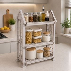 Three-Layer Durable <b>Plastic</b> Storage <b>Rack</b> Organizer Stackable Modern Multifunction Minimalist Design for Kitchen Sundries Holding - Product Image 1