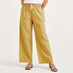 Pantalones de Lino y Algodón de Cintura Alta, Transpirables, Elásticos, Cómodos, Suaves, de Corte Recto, con Cordón Ajustable, Tallas Grandes, para Dormir - Product Image 1