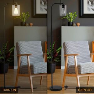 <b>Industrial</b> Black Floor <b>Lamp</b> with Glass <b>Shade</b> - Product Image 4