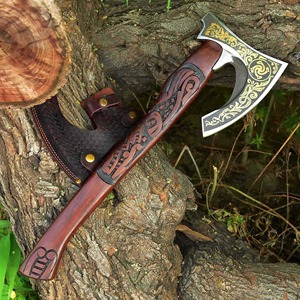 Hacha Vikinga de Acero al Carbono Forjada a Mano con Mango de Madera de Palisandro, 24 Pulgadas de Longitud Total, para Camping y Bricolaje - Product Image 1