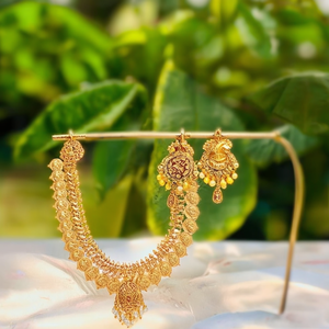 Fashion Jewelry Set Kasu Mala Neckset with Jhumki Earrings - Product Image 2