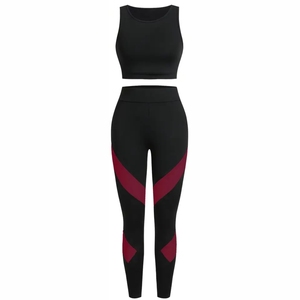 <b>Blue</b> 2 Piece Yoga Set <b>Crop</b> <b>Top</b> With Crisscross Straps High Waist Full Length Leggings Seamless Solid Color Activewear - Product Image 6
