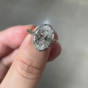 3Ct Oval Lab Grown IGI Certified Ring in 14k Yellow <b>Gold</b> Georgian Style Oval Cut Down Setting <b>Button</b> Back Diamond Ring with VVS - Product Image 5