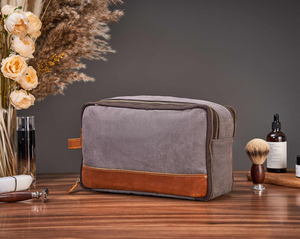 Trousse de Toilette en Cuir et Toile, Organisateur de Voyage, Trousse de Maquillage Imperméable Grande Capacité LCTB-0026 - Product Image 1