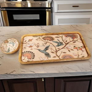 Bandeja de servicio redonda de madera para mesas de café y comedor, decoración del hogar, artesanías Tayyab, tamaño personalizado disponible - Product Image 1