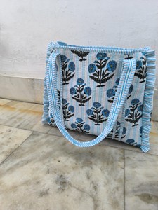Jaif Textiles Handmade Floral Cotton Quilted Bohemian Fashion Two-<b>Strap</b> Open Closure Tote Bag for Women Travel <b>Shoulder</b> - Product Image 4