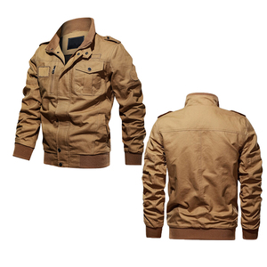 <b>Men's</b> Khaki <b>Canvas</b> Bomber <b>Jacket</b> Turn-down Collar Zipper Closure Multiple Pockets Workwear Style Autumn Wear Regular Fit - Product Image 3