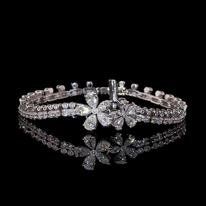 Bracelet tennis unisexe de luxe en argent sterling 925 avec diamants de laboratoire taille poire florale, or jaune, blanc ou rose 9K 14K 18K, certifié IGI - Product Image 2