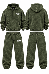 Conjunto Deportivo RISK SPORTS para Hombre, Sudadera con Capucha y Pantalones Deportivos, Estilo Urbano, Color Verde Oliva, Lavado Ácido, Transpirable, Holgado, Estilo Hip Hop - Product Image 5