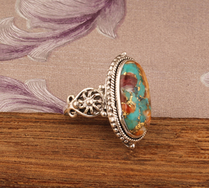 Bague artisanale en turquoise huître en argent sterling 925 pour femme, style bohème tendance, empilable, pour mariage, vente en gros, collection février - Product Image 3