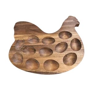 Wooden <b>Egg</b> Holder Tray Hen Shaped <b>Egg</b> Storage Organizer Handcrafted Wood <b>Egg</b> Rack with 12 Individual <b>Egg</b> Cups Serving Tray - Product Image 1