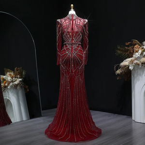Elegante Vestido Largo de Sirena con Cuentas de Cristal, Vestido Real con Bordado Turco, Cuello de Cristal, Manga Larga, Producto de Alta Demanda - Product Image 3
