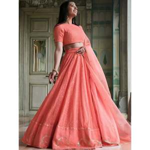 <b>Peach</b> Thread Embroidered Monochrome Bridesmaid Lehenga Choli - Product Image 4