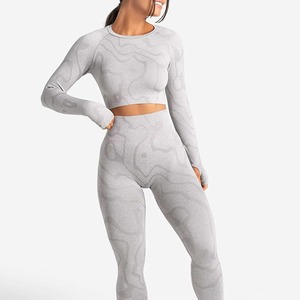 Haut court de sport pour femme de haute qualité, col rond doux, manches longues, coupe ajustée, compression, sexy, pour la gym - Product Image 1