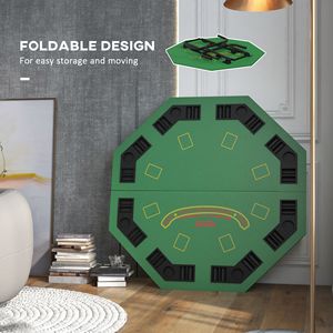 Tavolo da Poker Ottagonale Verde Pieghevole da 47 Pollici per Blackjack, Texas Hold'em e Altri Giochi con Vassoio Porta Fiches e Portabicchieri - Product Image 4