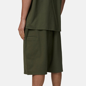 Men's Solid Color Cotton Bermuda Shorts Mid Waist <b>Elastic</b> Comfortable Casual Style Green - Product Image 5
