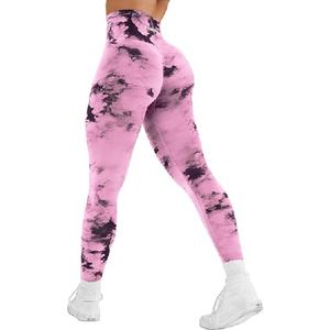 Custom Logo High Waist <b>Pink</b> Tie Dye Yoga Pants Women Seamless Tummy Control Workout Fitness Activewear <b>Gym</b> <b>Leggings</b> - Product Image 2