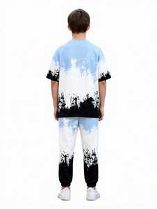 Conjunto Deportivo Hip Hop para Niños, Camiseta de Manga Corta con Cuello Redondo y Pantalones Jogger, Estampado Sublimado Degradado, Atuendo de Verano - Product Image 3