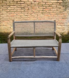 Muebles Modernos para Exteriores, Banco de Teca con Diseño de Ramas y Tejido de Ratán Sintético, Muebles de Patio para 2 Personas - Product Image 2