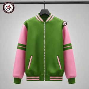 เสื้อแจ็คเก็ตบอมเบอร์ปักลายชมรมสีชมพูเขียวสำหรับผู้หญิงฤดูหนาว |   เสื้อแจ็คเก็ตบุใยไผ่ 100% แบบสั่งตัดพิเศษ - Product Image 1
