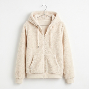 <b>Women's</b> Winter Printed Solid Polyester Faux <b>Sherpa</b> Zip <b>Hoodie</b> Fluffy Warm Casual Jacket OEM ODM Wholesale Factory Custom Logo - Product Image 2