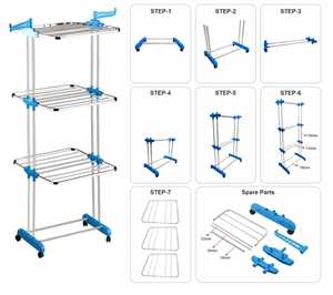 Torre de Secado de Ropa Plegable de Tres Niveles de Acero Inoxidable de Alta Resistencia con Acabado Lacado Brillante y Ruedas, Ajustable para Exteriores - Product Image 4